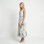 Dames Geplooide Bloemenprint Maxi Jurk