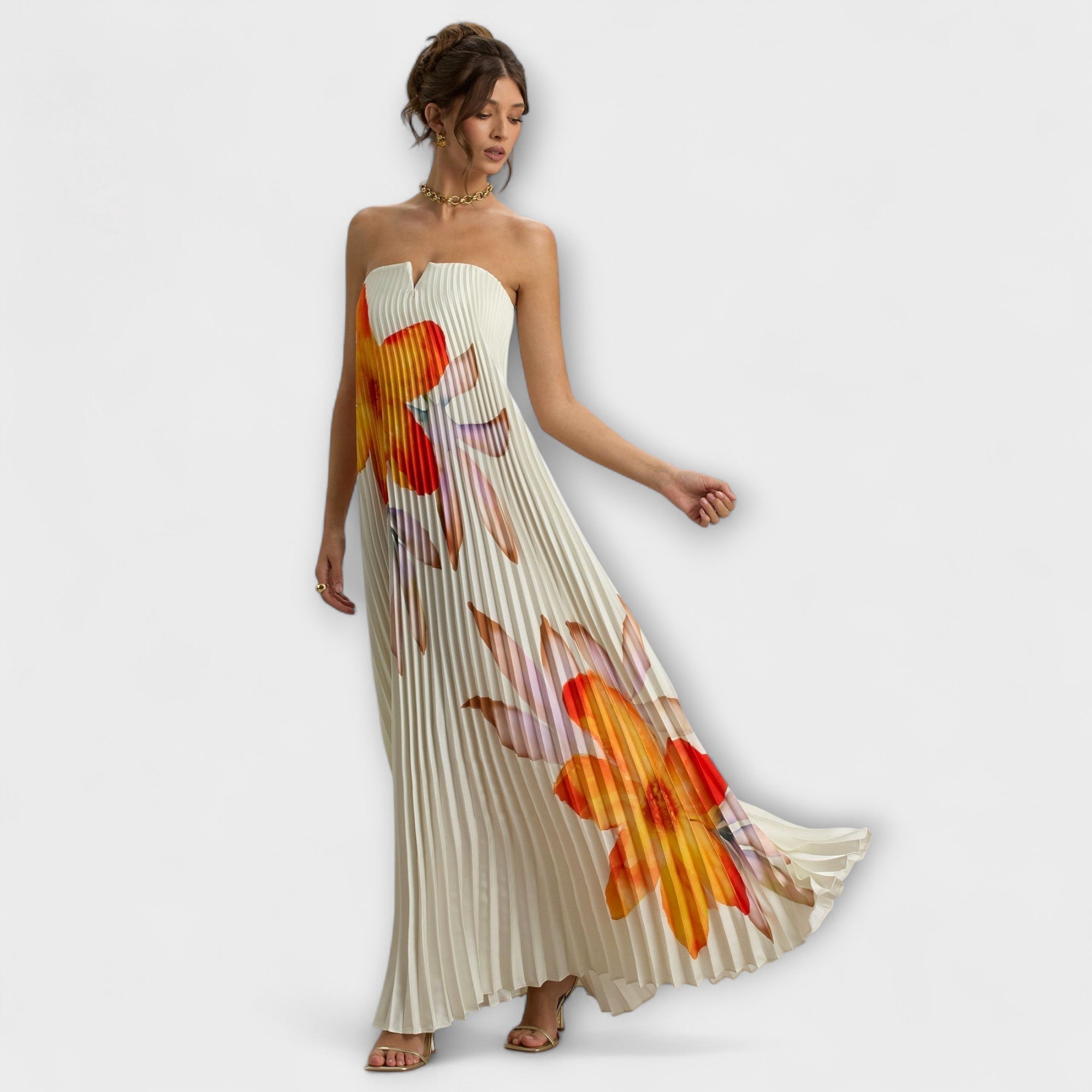 Women's Floral Print Maxi Dress with Sweetheart Neckline