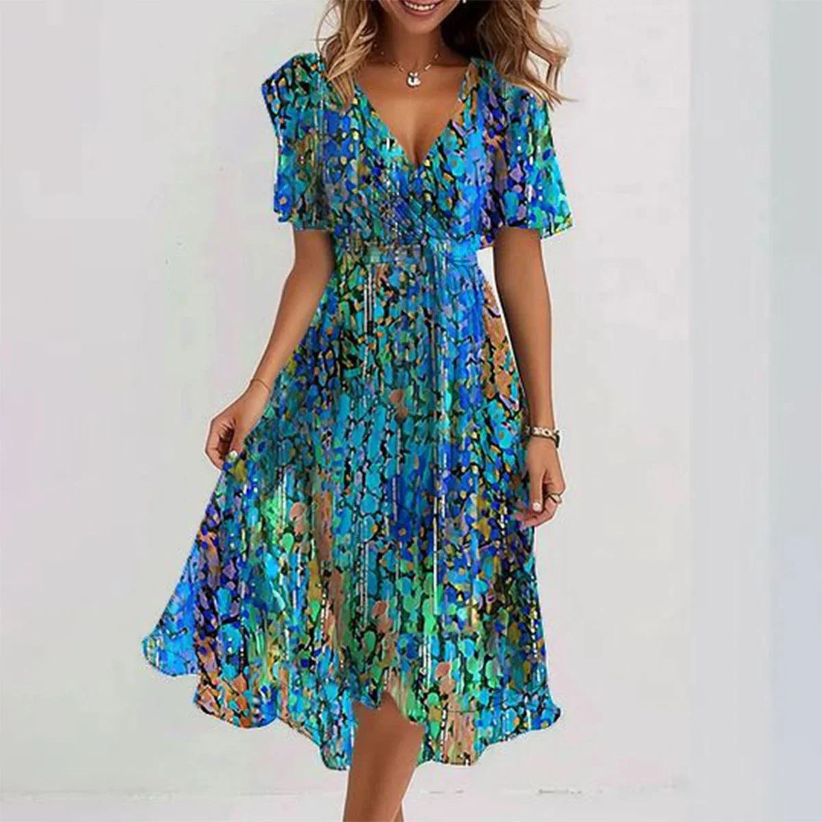Dames Bloemenprint Wikkel Midi Jurk