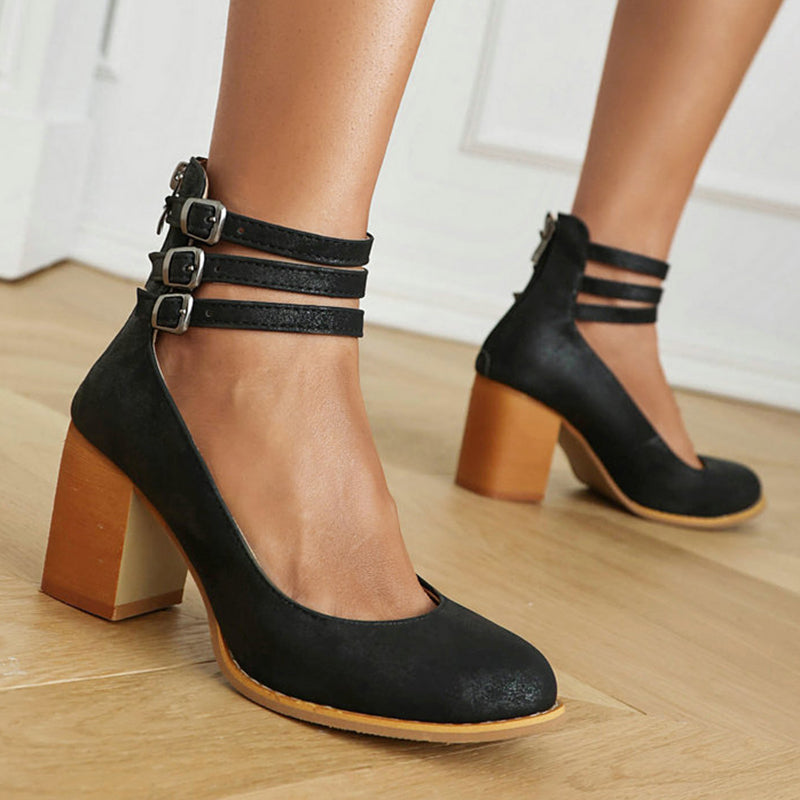 Dames Sandalen met Enkelband en Dikke Hak