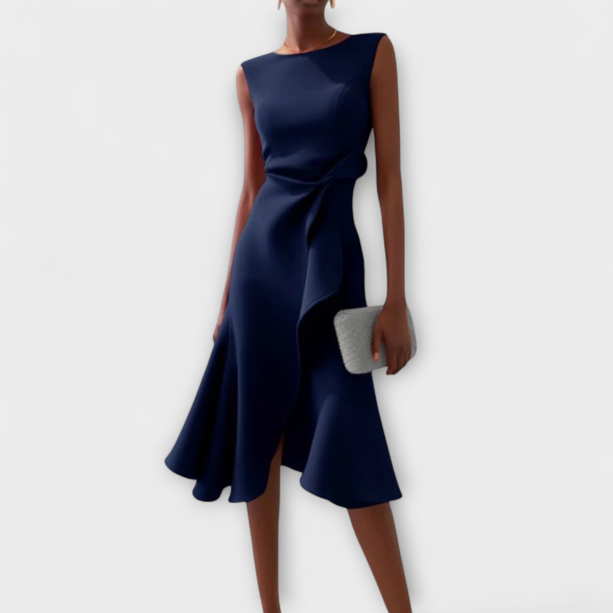 Dames Midi Jurk met Ruffle Zoom en Wikkel Detail