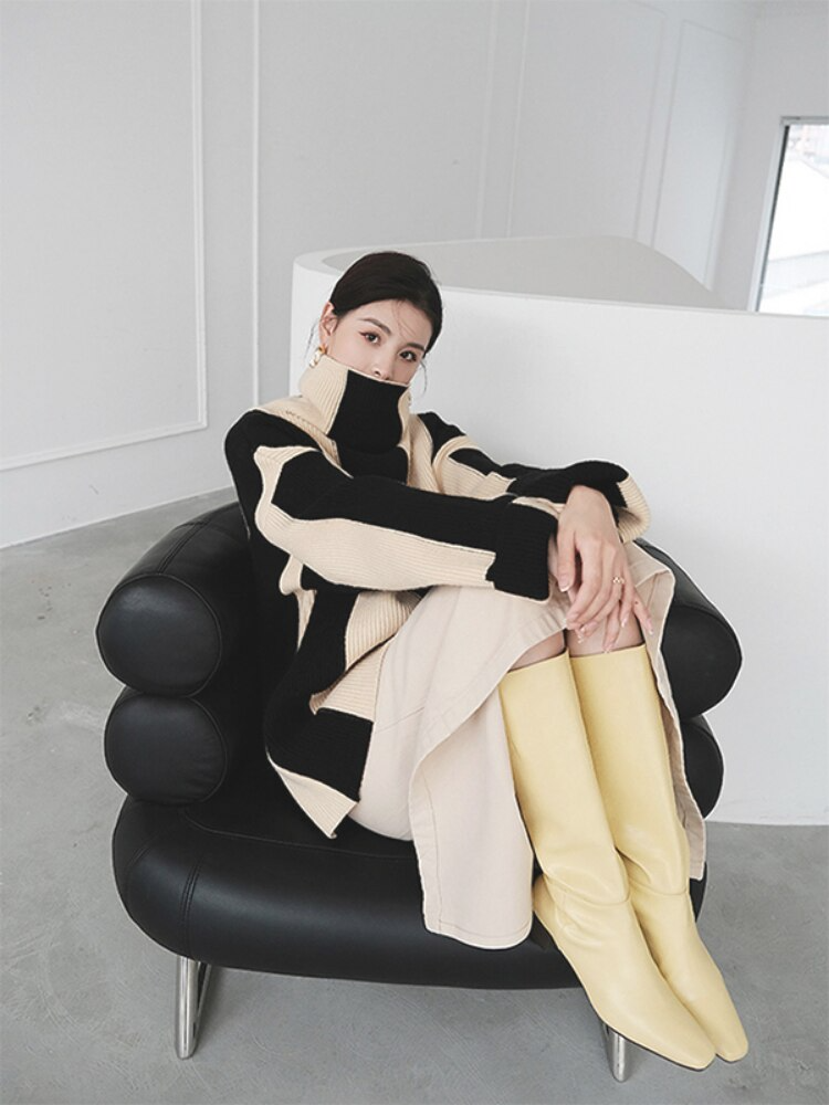 Xandria Jumper | Dames Herfst Hoogsluitende Twee-Tone Jumper