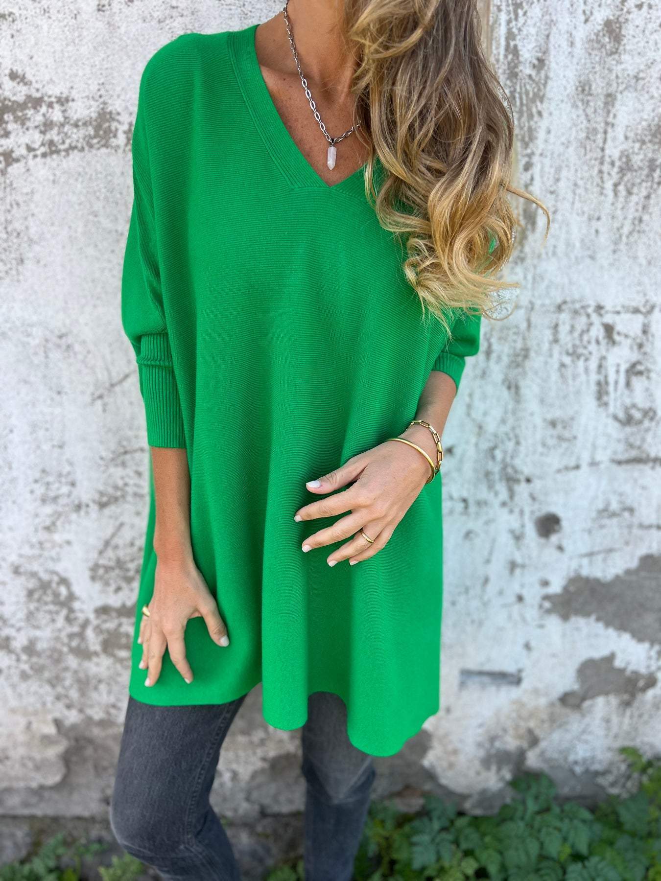 Vera Trui | Dames Herfst Oversized Gebreide V-Hals Trui met Lage Schouders