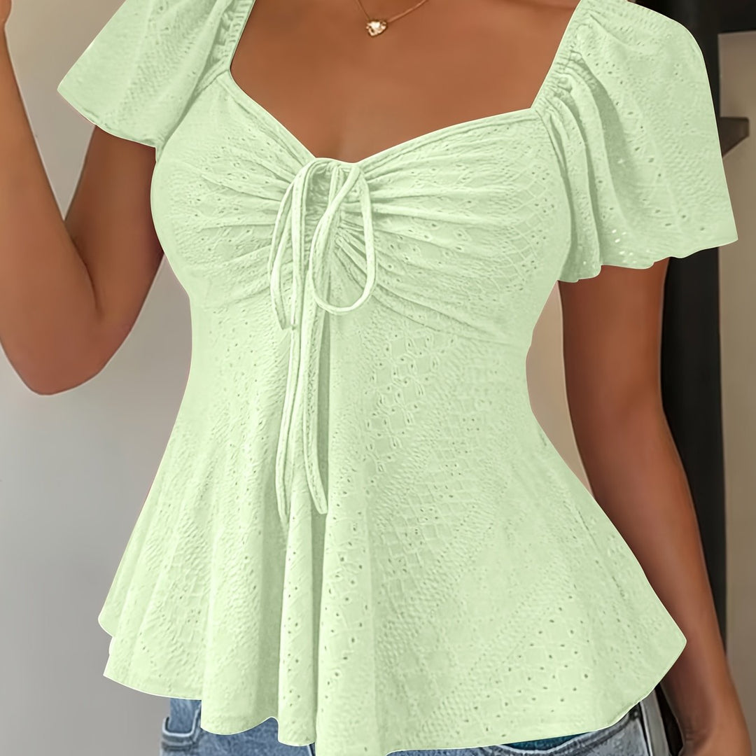 Dames Zomer Blouse Met Trekkoord En V Hals