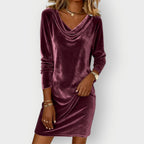 Dames Fluwelen Mini Jurk met Gedrapeerde Hals