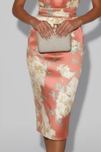 Dames Satijnen Halter Midi Jurk Bloemenprint
