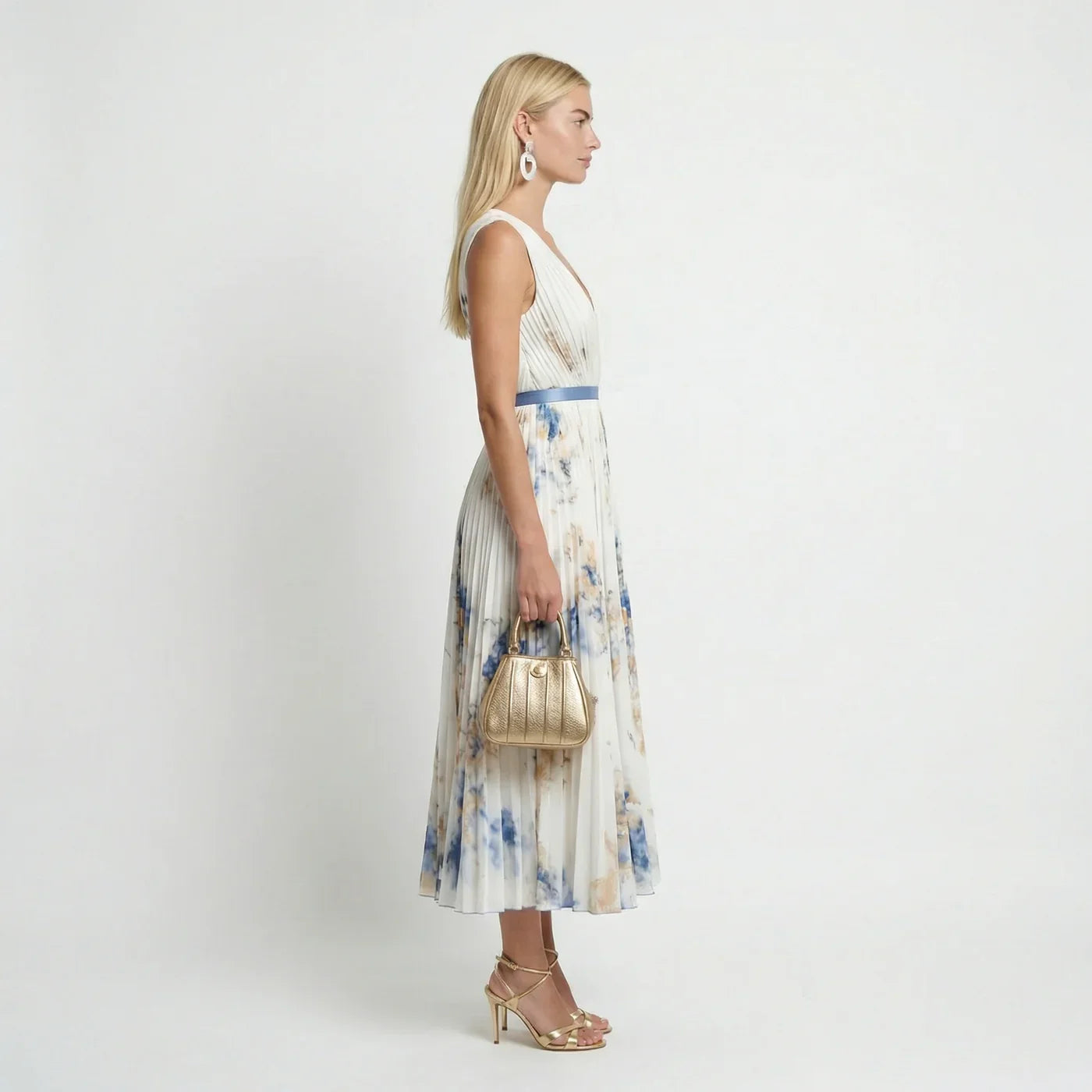 Dames Geplooide Bloemenprint Maxi Jurk