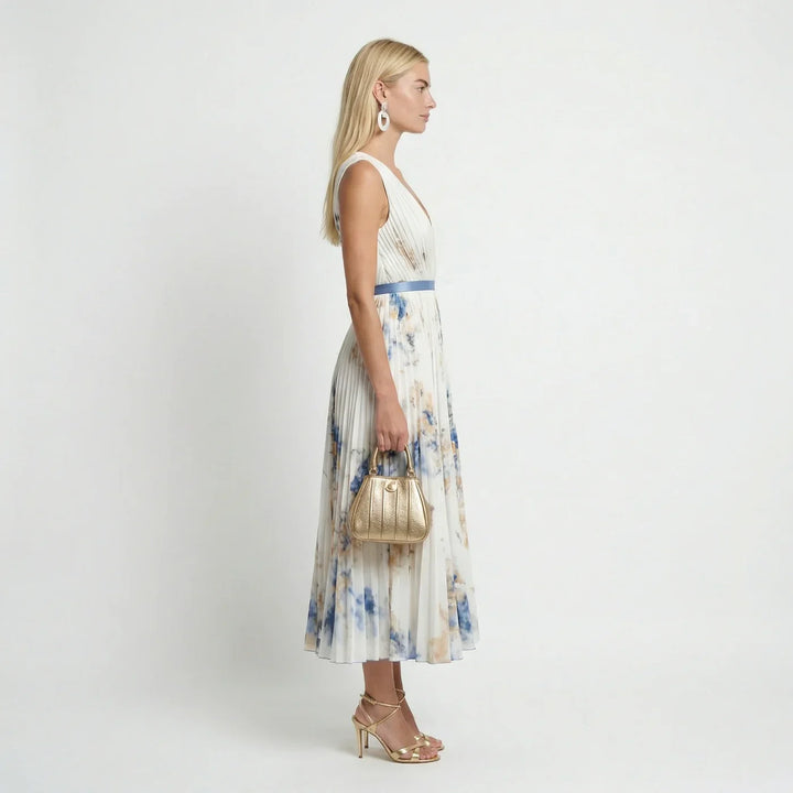 Dames Geplooide Bloemenprint Maxi Jurk