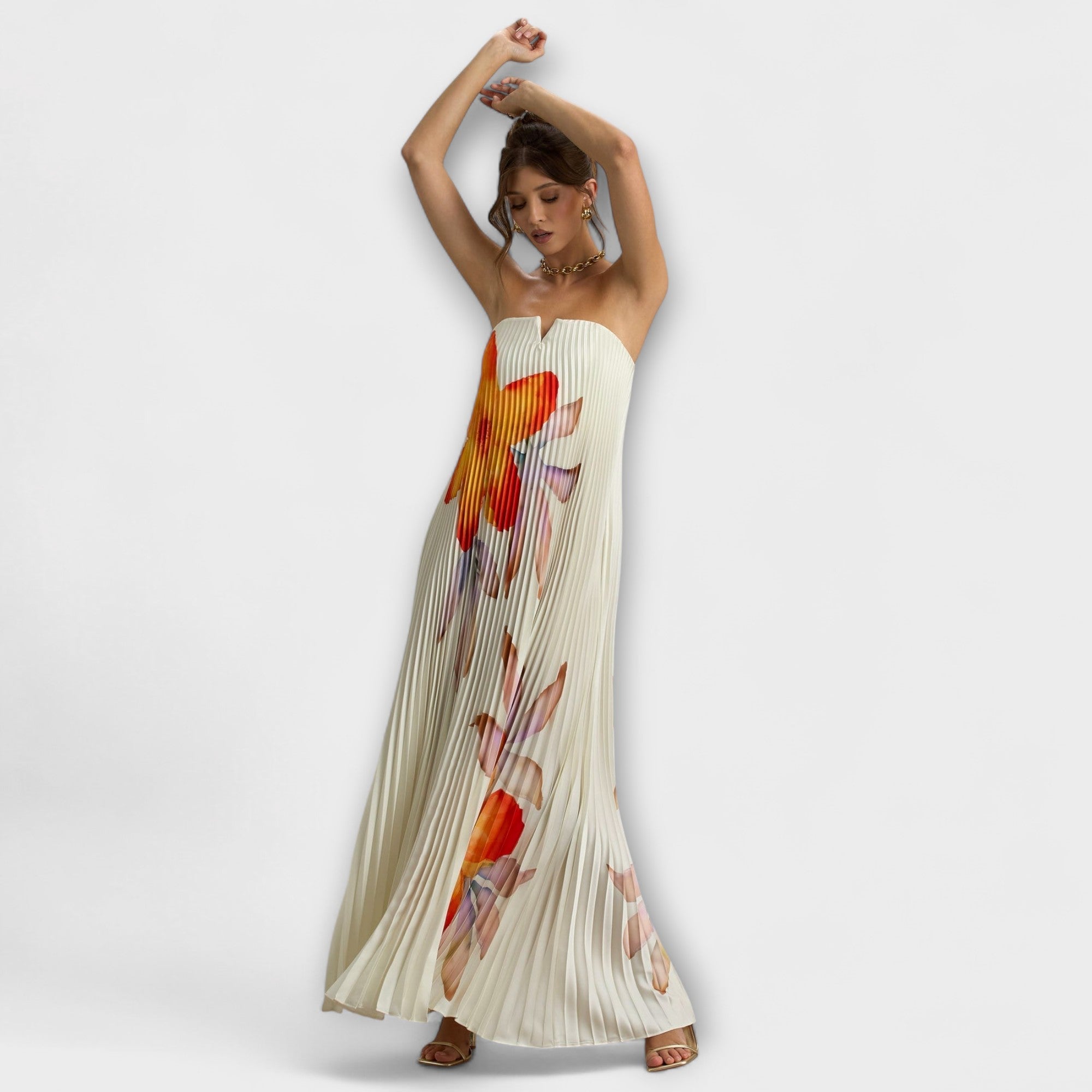 Women's Floral Print Maxi Dress with Sweetheart Neckline