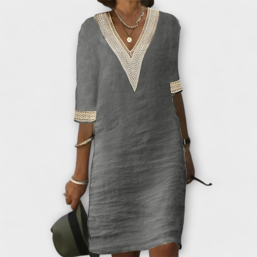 Dames V Hals Shift Mini Jurk Driekwart Mouwen