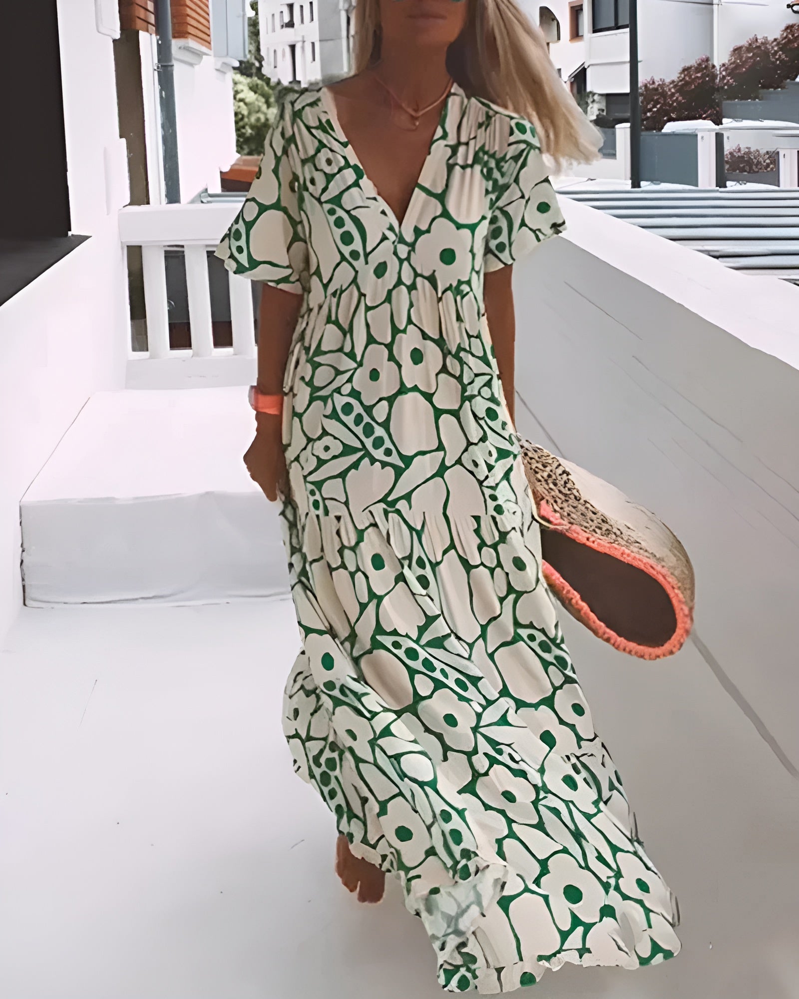 Dames Abstracte Print Maxi Jurk met V Hals