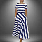 Dames Gestreepte Asymmetrische Midi Jurk