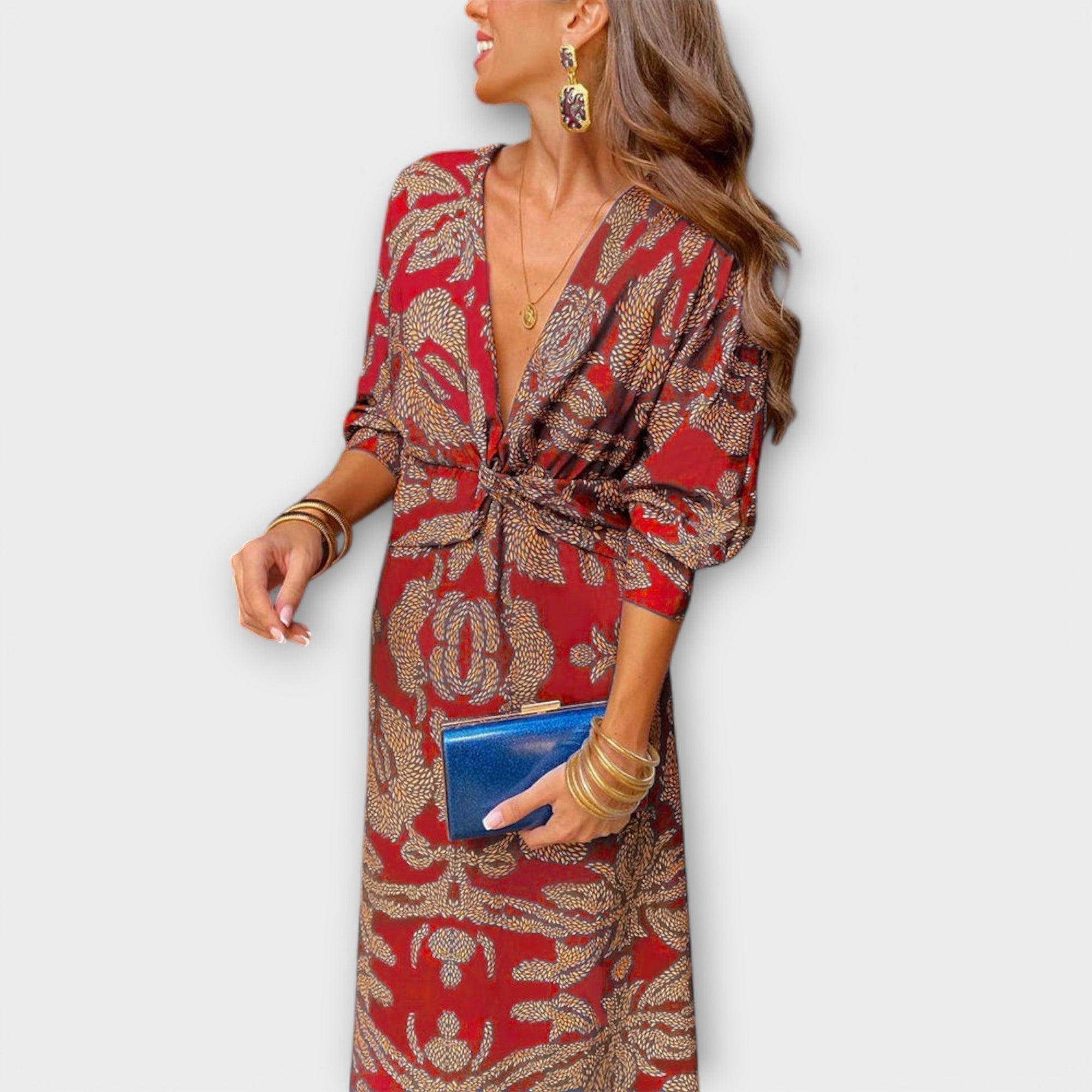 Dames Elegante Midi Jurk met Lange Mouwen