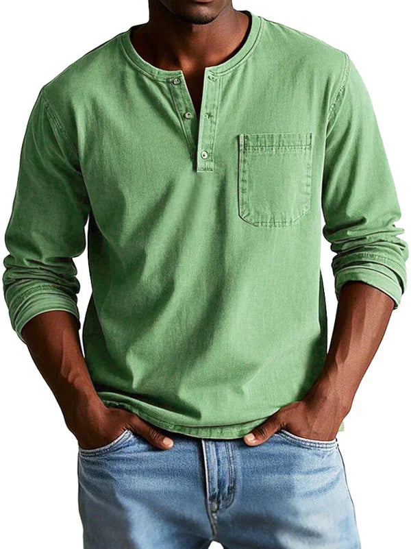 Heren Casual Henley Shirt met Lange Mouwen Montarello