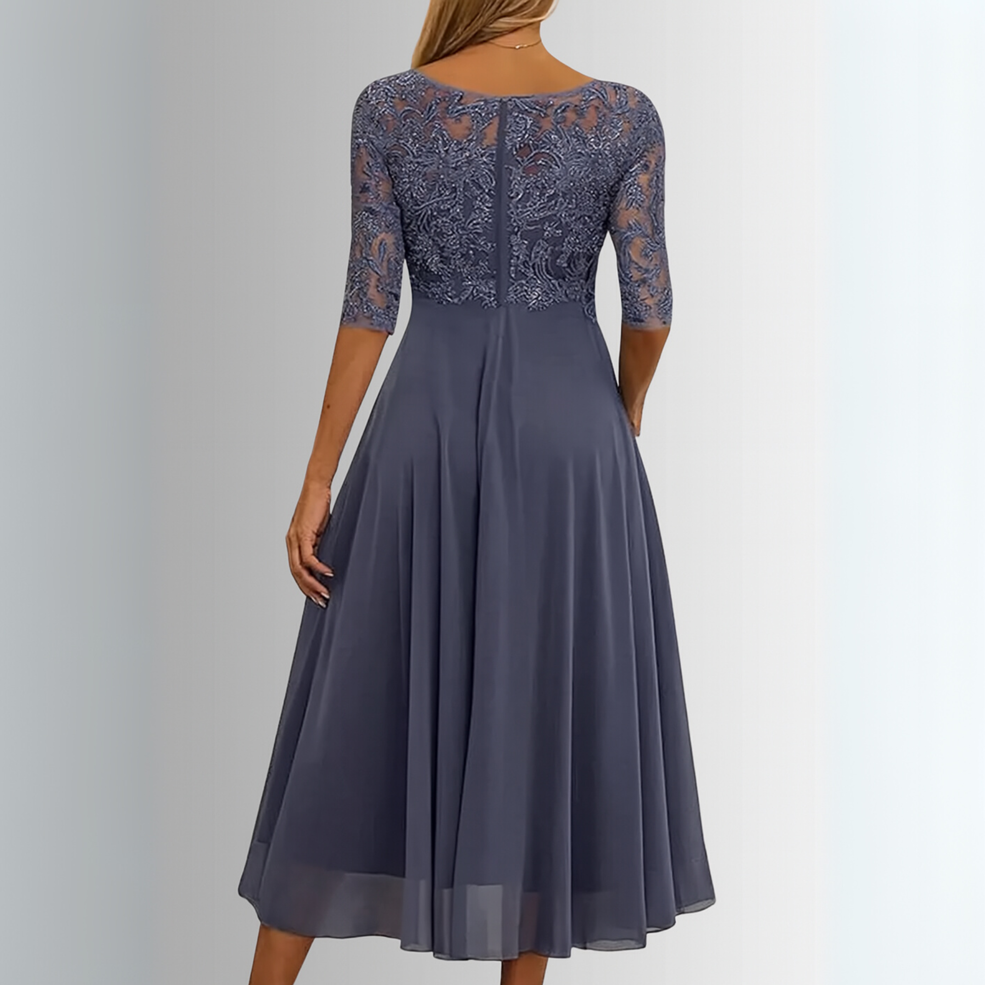 Dames Elegante Kant Midi Jurk