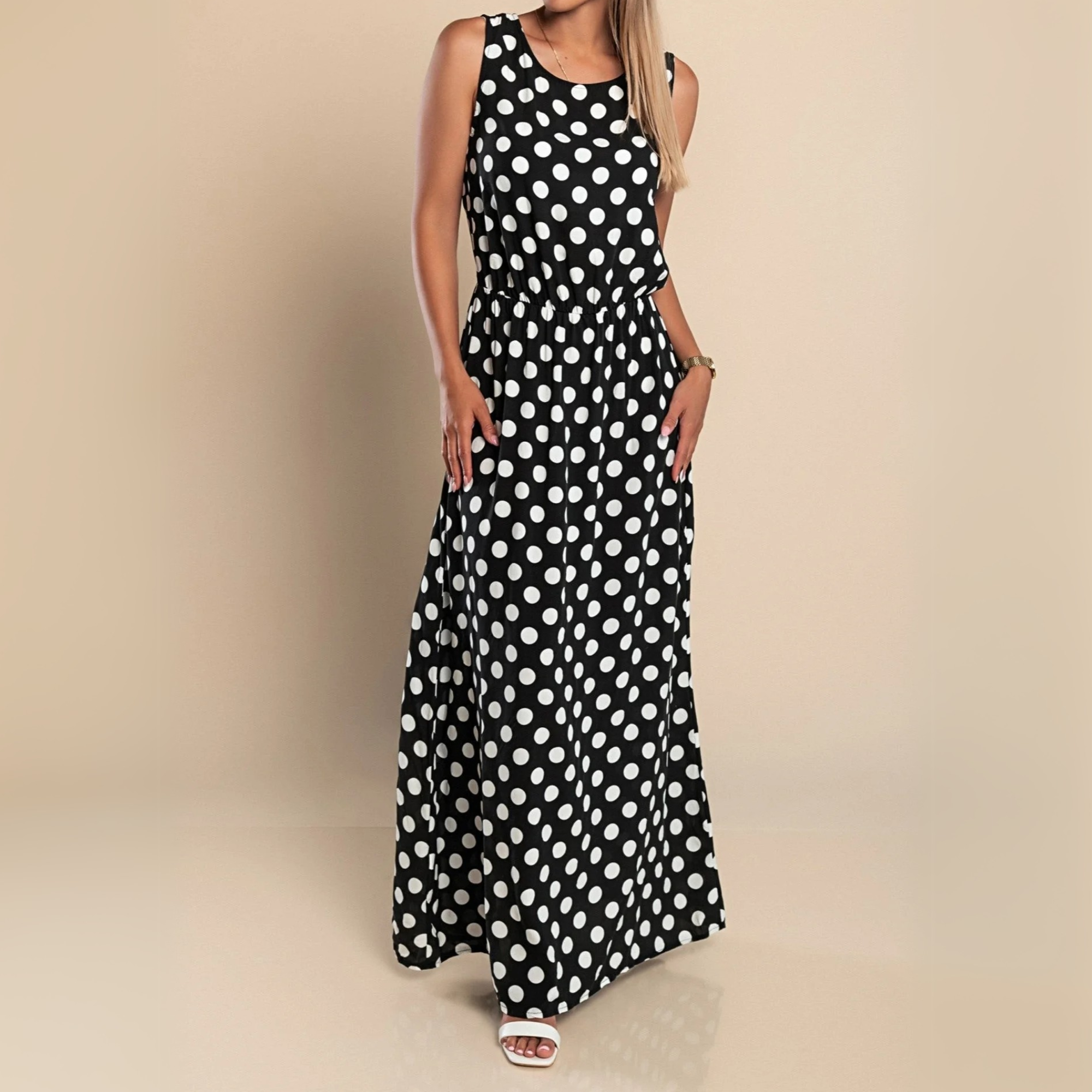 Dames Maxi Jurk Stippenprint