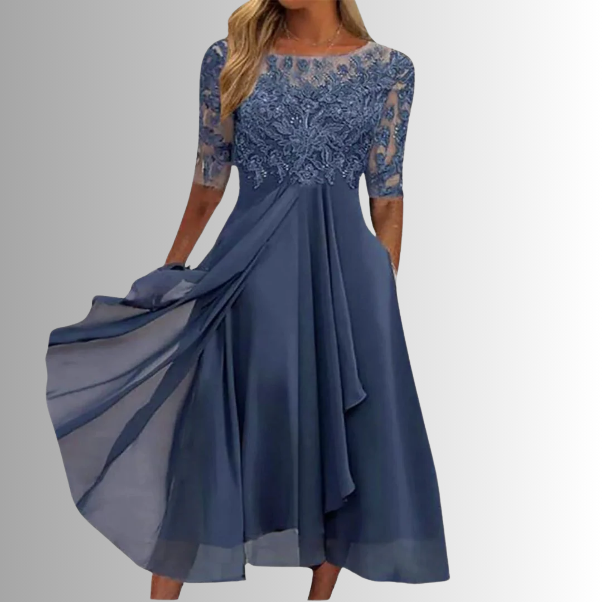 Dames Elegante Kant Midi Jurk