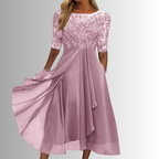 Dames Elegante Kant Midi Jurk