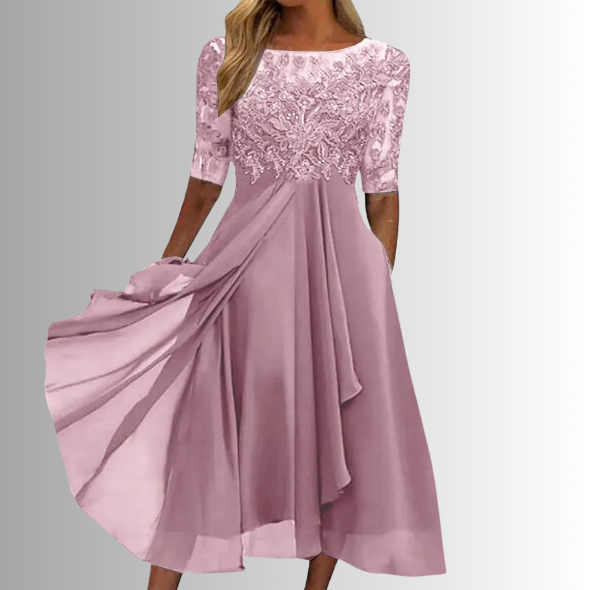 Dames Elegante Kant Midi Jurk
