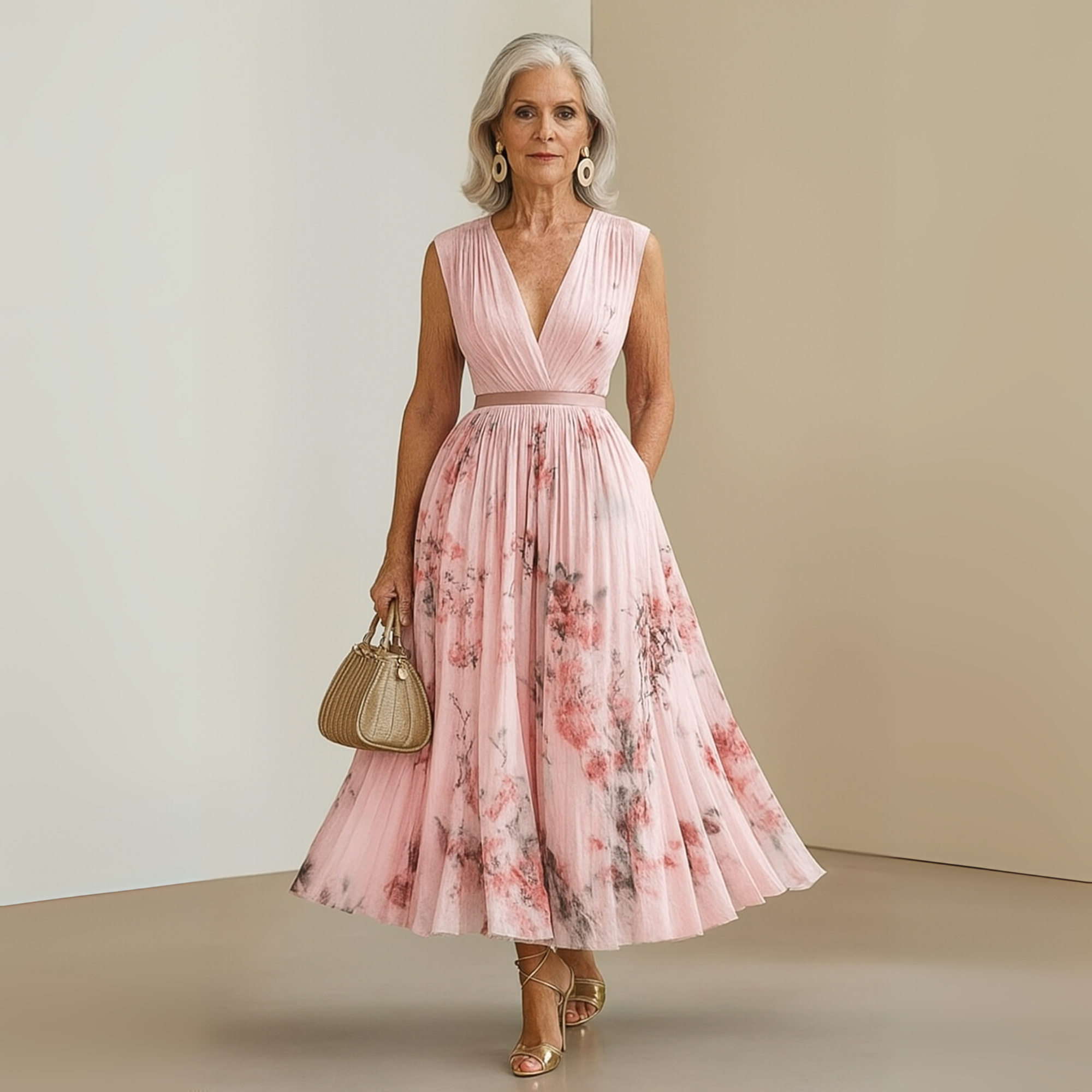 Dames Geplooide Mouwloze Maxi Jurk