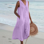 Dames Mouwloze Midi Jurk met Knopen