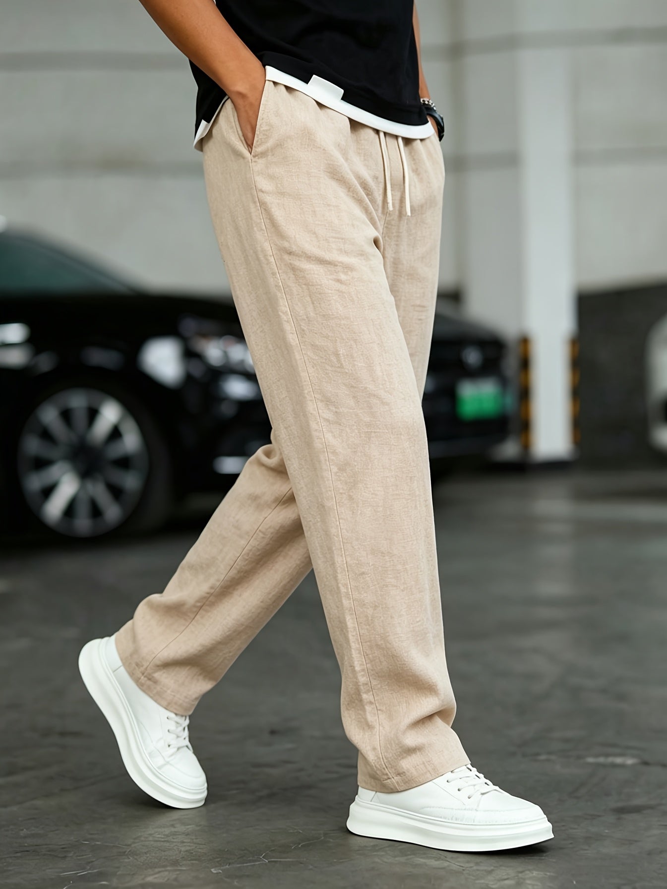 Heren Casual Broek met Trekkoord en Linnen Look Montarello