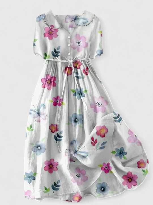 Dames Elegante Bloemenprint Midi Jurk