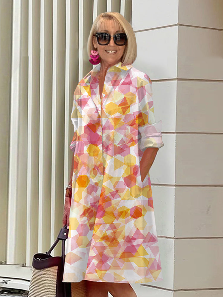 Dames Geometrische Shirt Midi Jurk