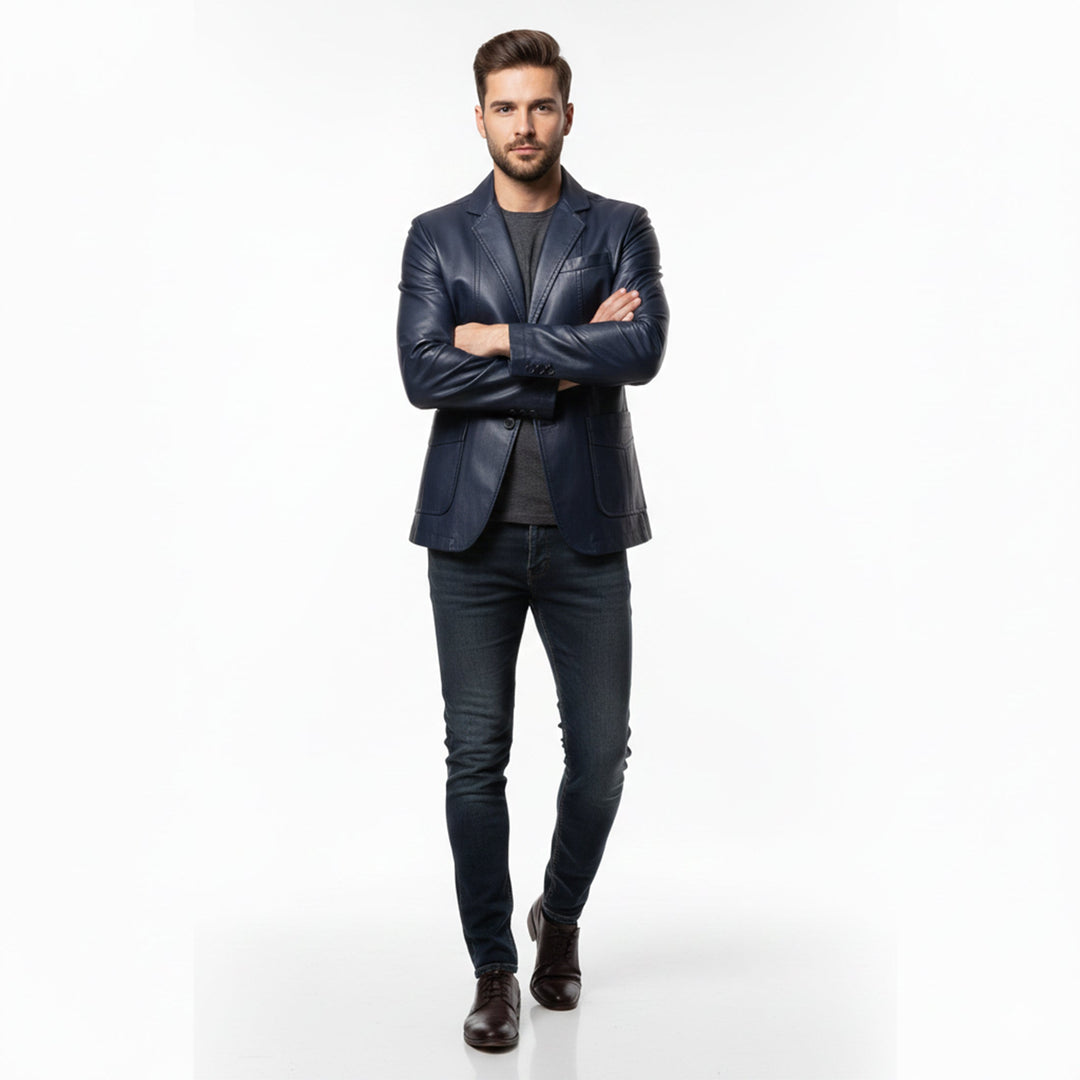 Heren Lange Leren Jas Relaxed Fit