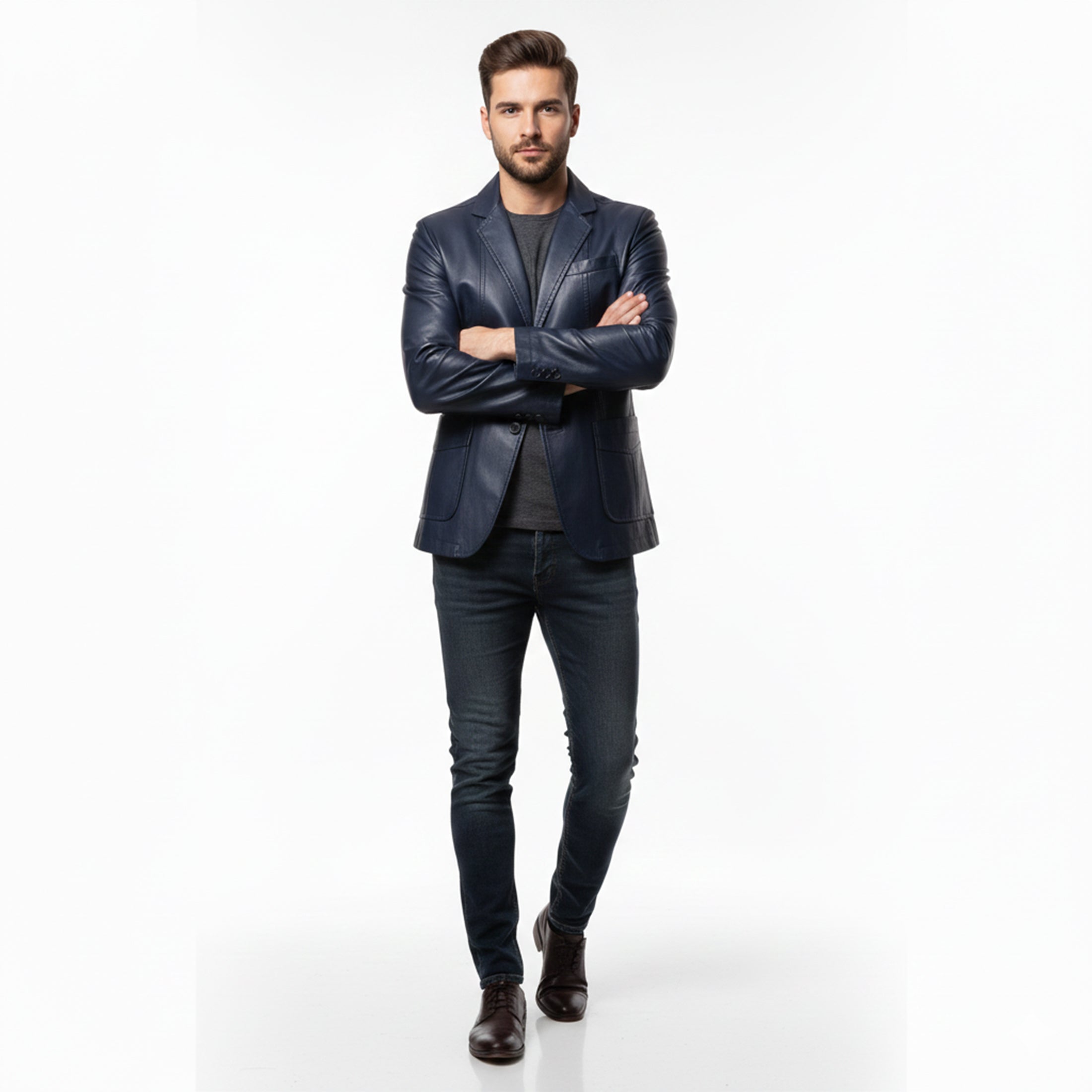 Heren Lange Leren Jas Relaxed Fit