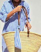 Dames Gestreepte Midi Shirt Jurk Lange Mouwen