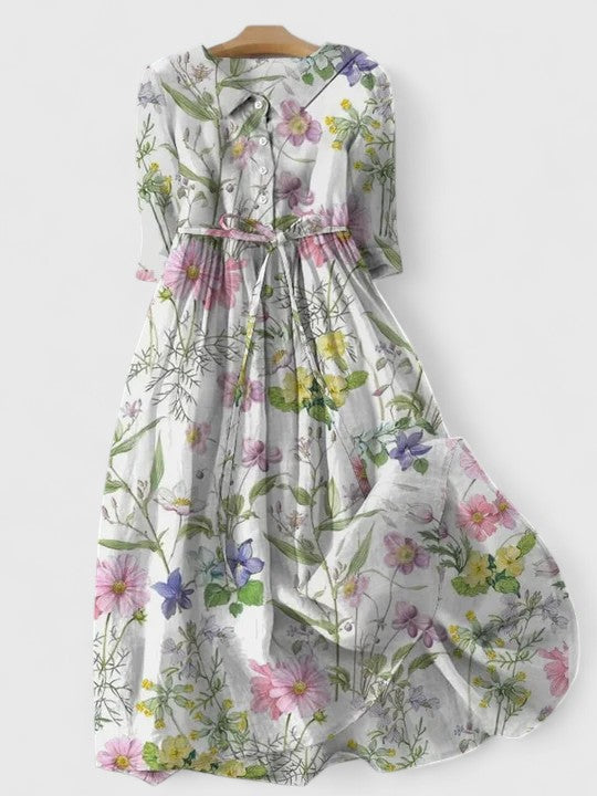 Dames Vintage Bloemenprint Midi Jurk