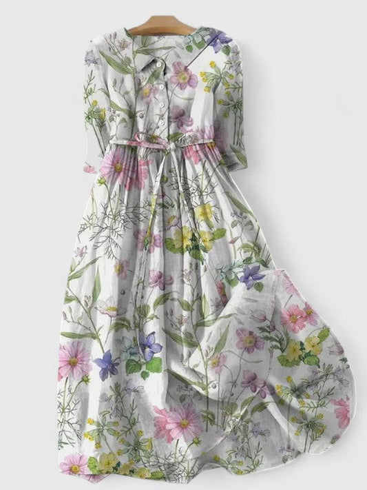 Women's Vintage Floral Print Midi Dress