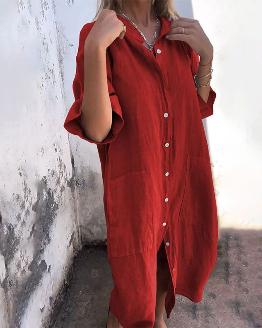 Dames Shirt Midi Jurk Elegant
