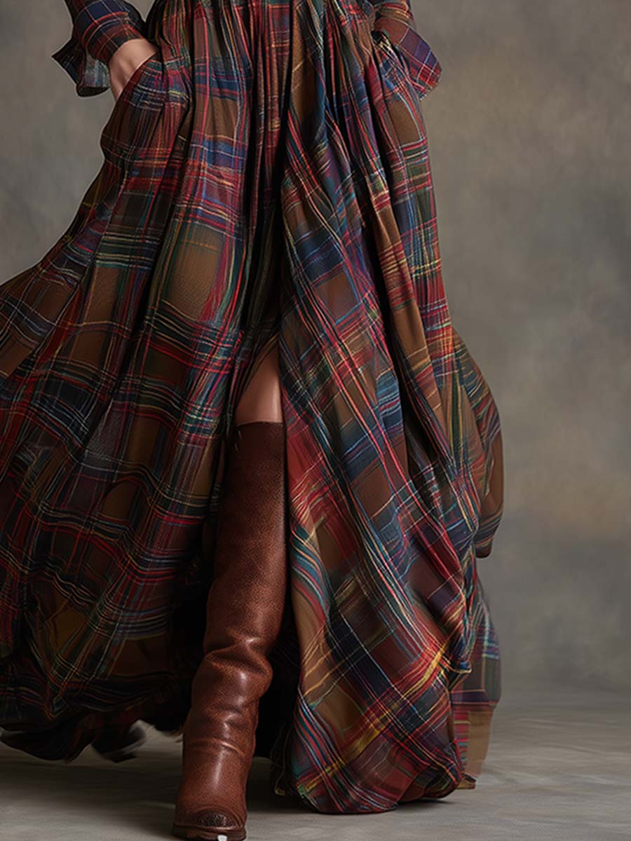 Dames Klassieke Shirt Maxi Jurk met Knopen
