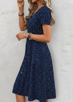 Dames Midi Jurk Stippenprint met Knopen
