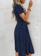 Dames Midi Jurk Stippenprint met Knopen