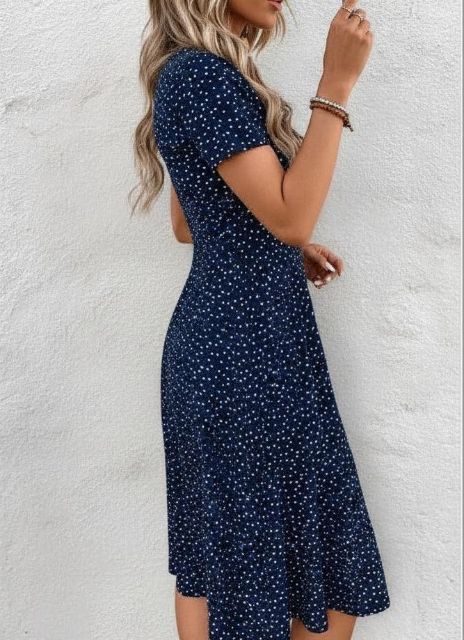 Dames Midi Jurk Stippenprint met Knopen