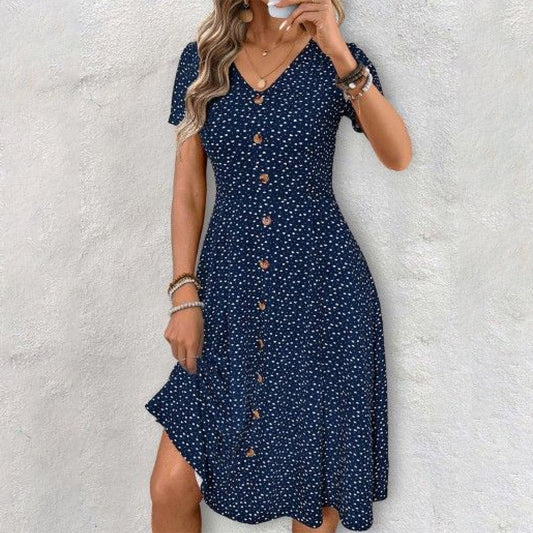 Women's Polka Dot Button-Down Midi Dress