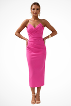 Dames Strapless Midi Jurk met Hartvormige Halslijn