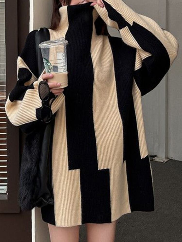 Xandria Jumper | Dames Herfst Hoogsluitende Twee-Tone Jumper