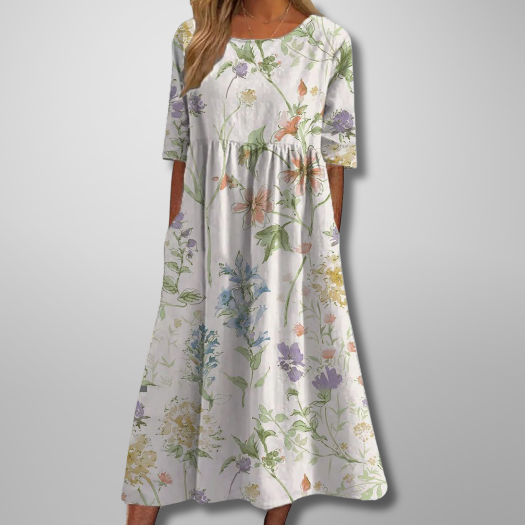 Dames Ontspannen Midi Jurk met Bloemenprint