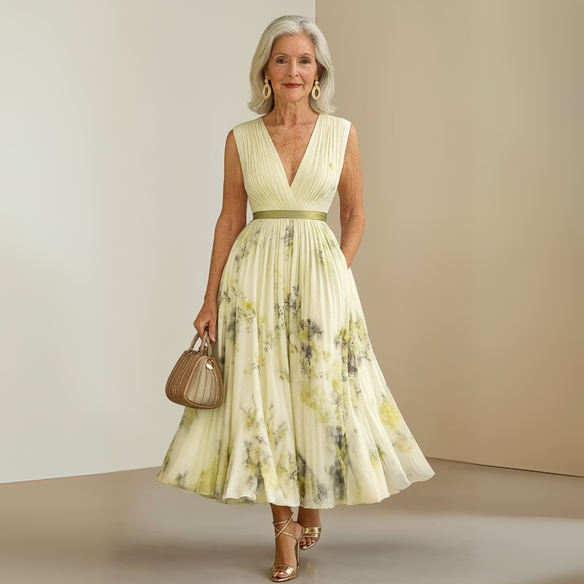 Dames Geplooide Mouwloze Maxi Jurk