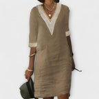 Dames V Hals Shift Mini Jurk Driekwart Mouwen