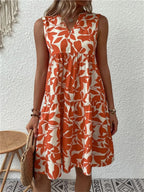 Dames Mini Jurk met Bladerenprint en V Hals