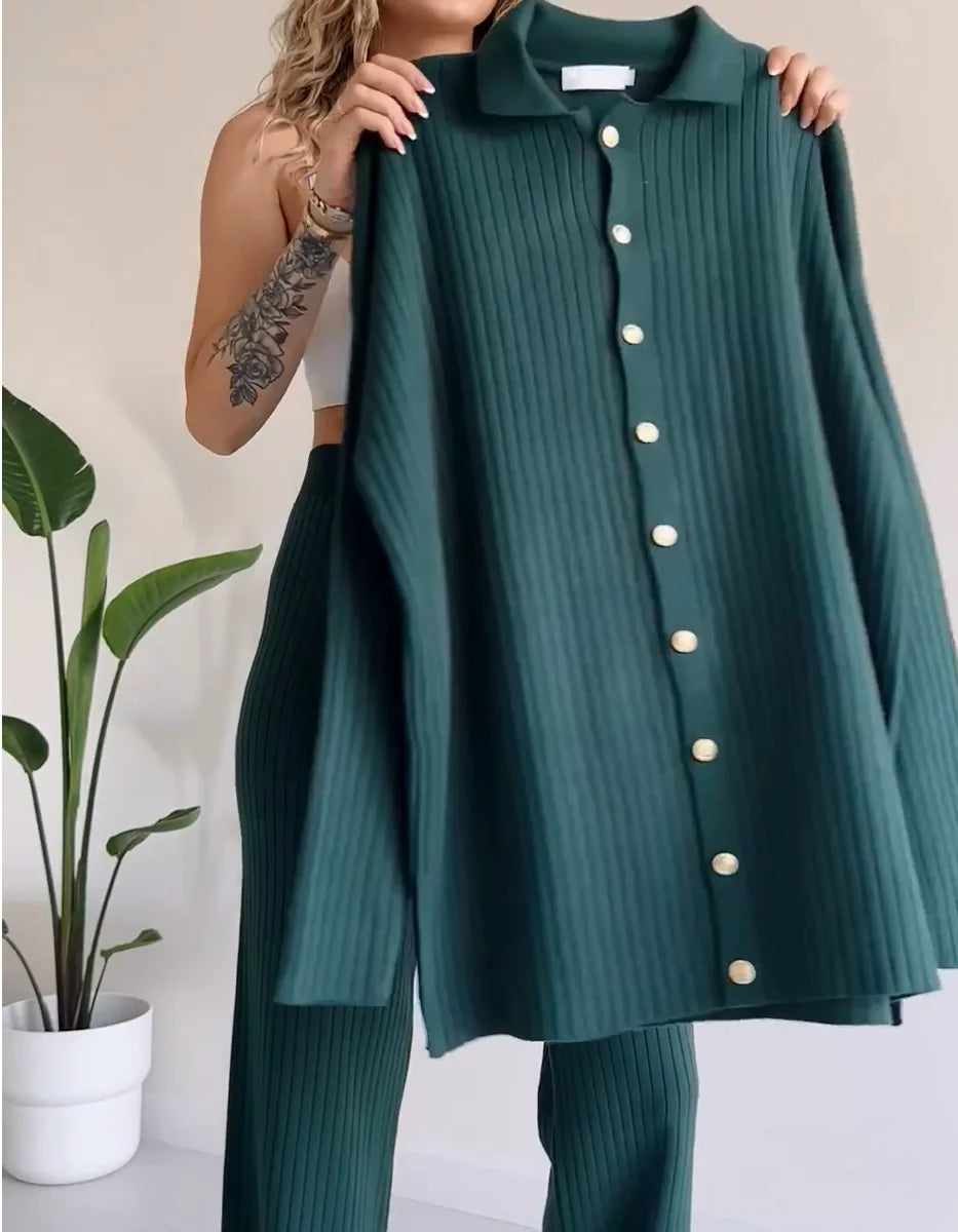 Naia Set | Lange Mouw Knoop Down Overhemd en Broek Set
