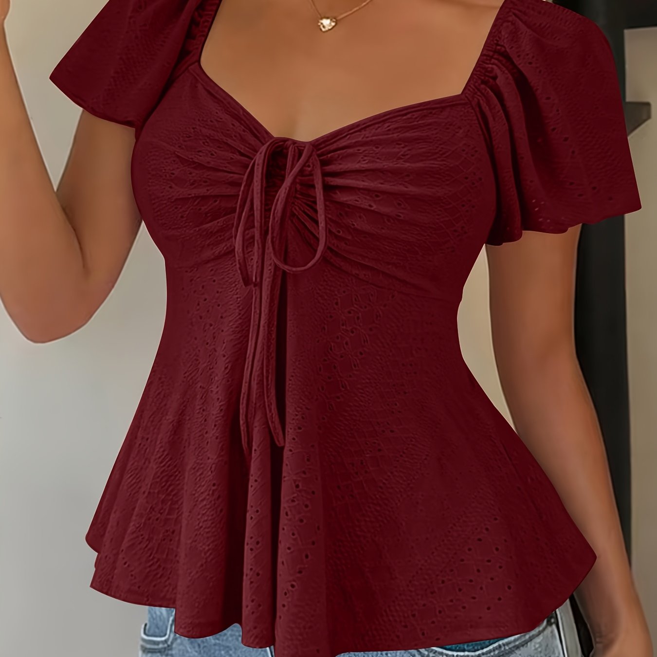Dames Zomer Blouse Met Trekkoord En V Hals