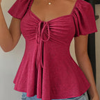 Dames Zomer Blouse Met Trekkoord En V Hals
