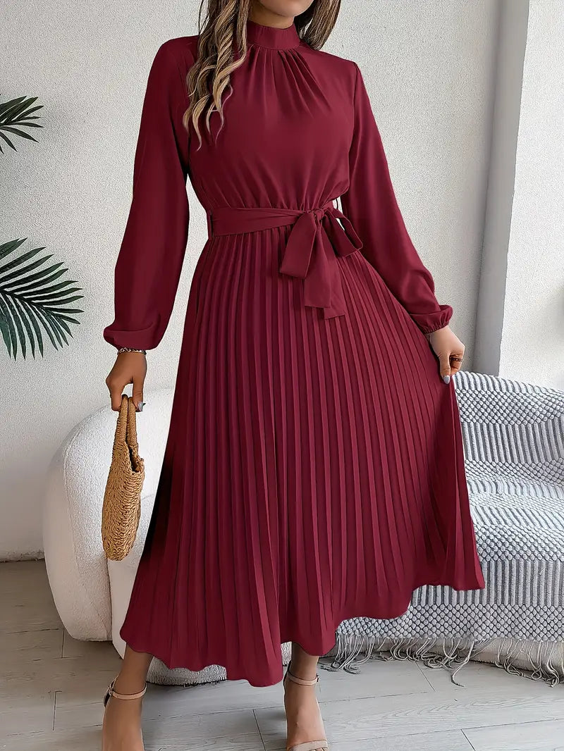 Veronica Jurk | Dames Herfst Midi Jurk met Plissé en Ceintuur