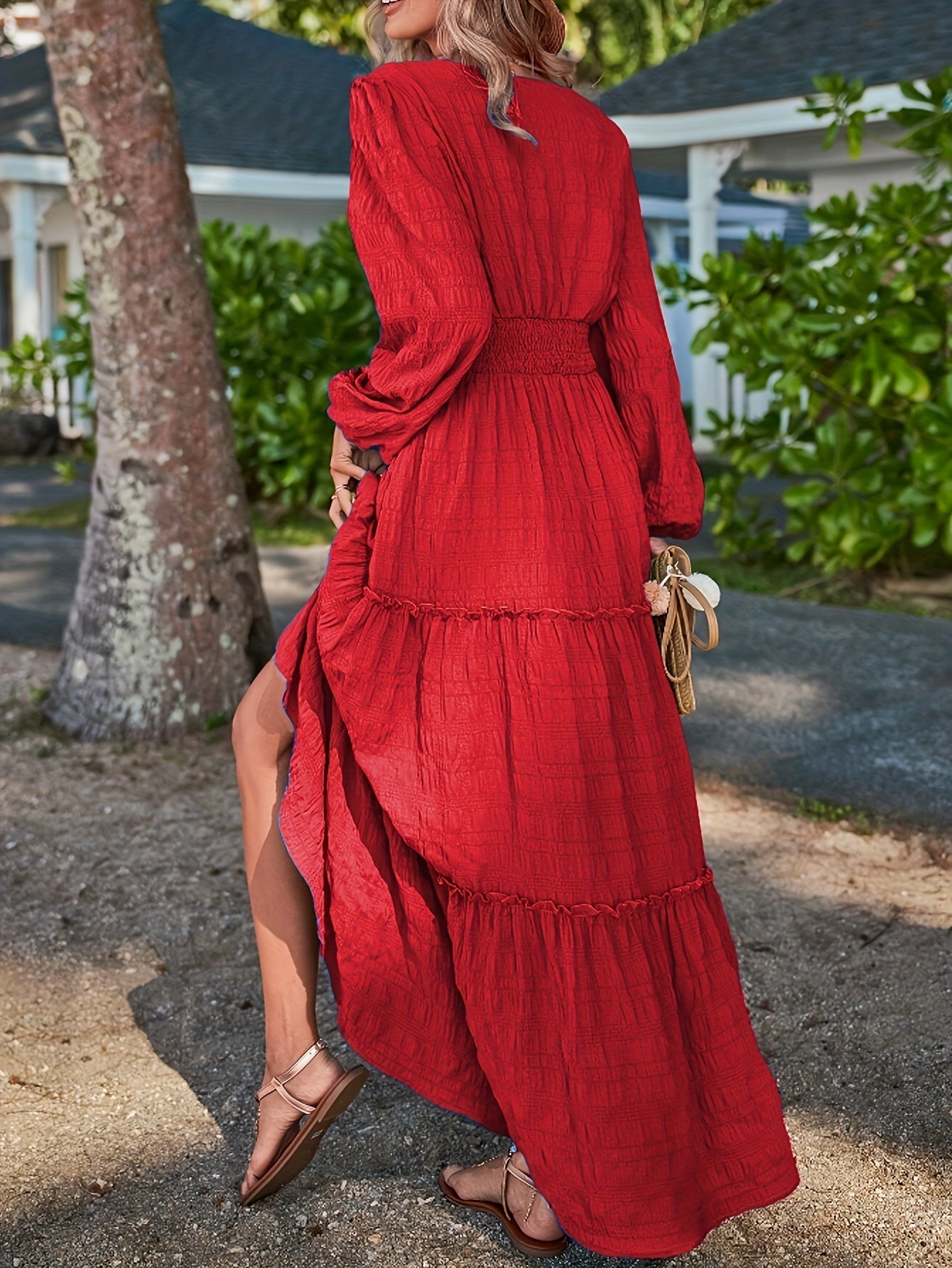 Women's Maxi Dress with Lantern Sleeves